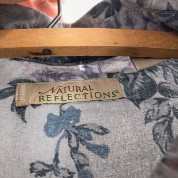 Natural Reflections Womens Floral Collared Shirt Size L Gray 100% Cotton - Picture 10 of 14